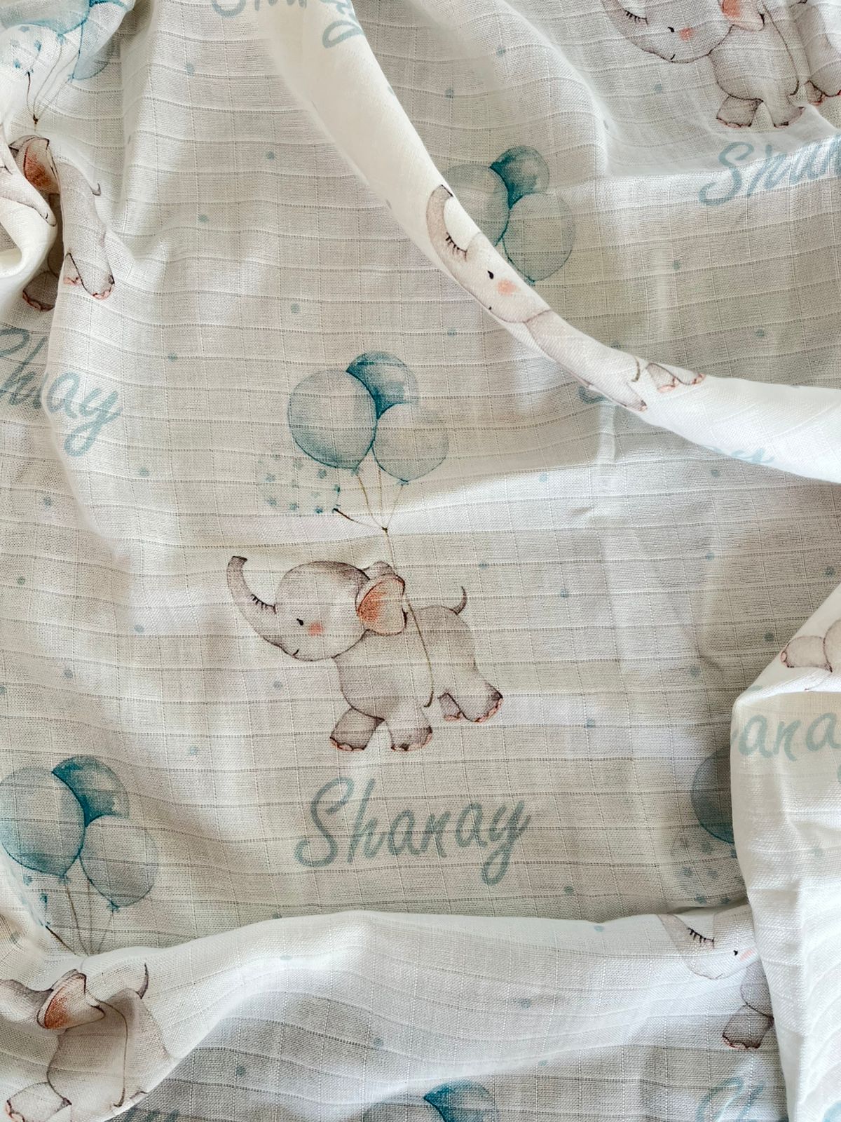 Elephant And Balloons Shanay Name Swaddle